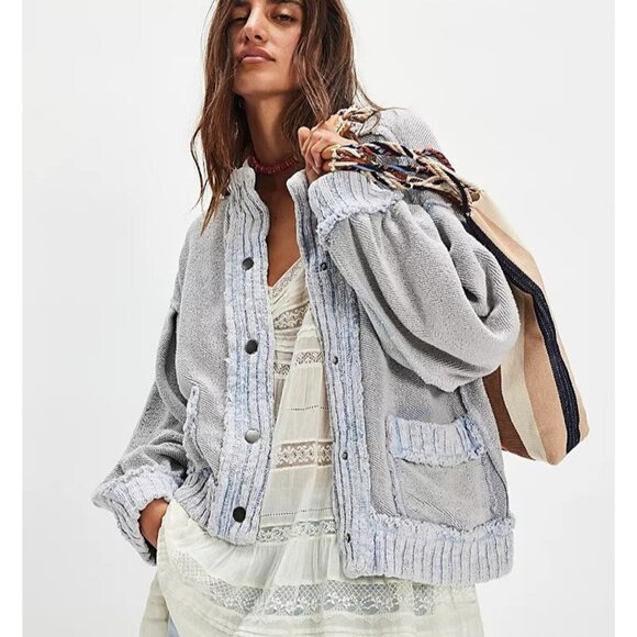 Free People We The Free Cute In This Cardi Womens XS Grey Blue Boho Indie Grunge
